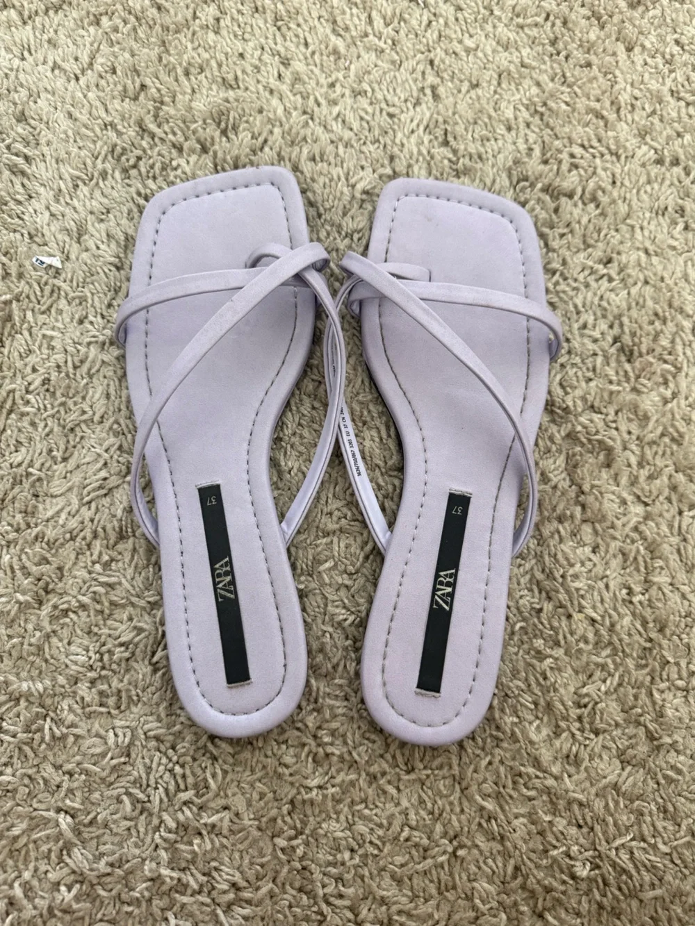 ZARA Lavender Thin-Strap Square-Toe Slide Sandals Size 37